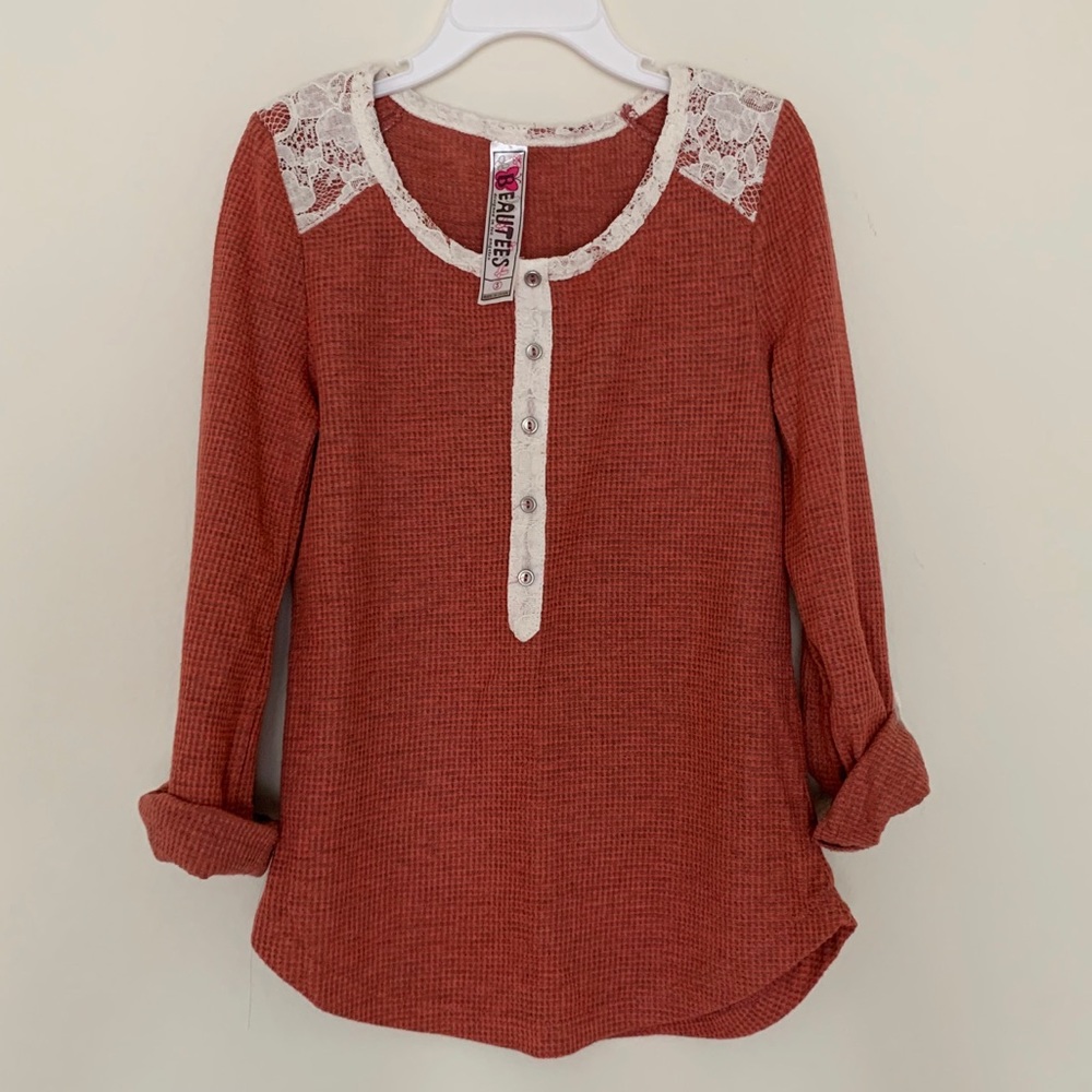 Beautees Girls Thermal Lace 3/4 Sleeves Shirt